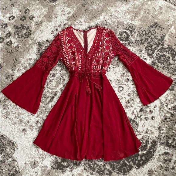 Dresses & Skirts - Red lace flowy dress (NWOT)
